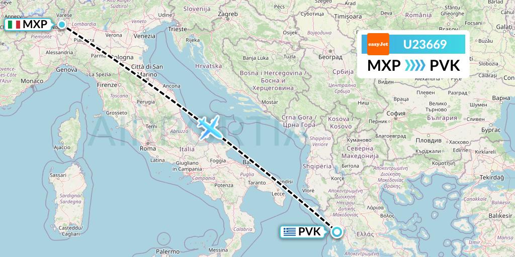 U23669 EasyJet Flight Map: Milan to Preveza