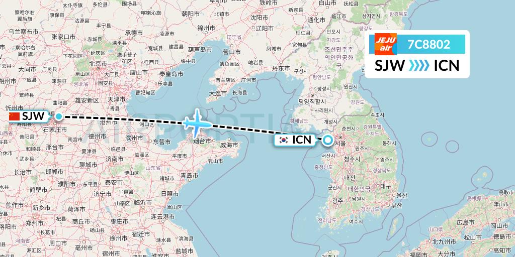 7C8802 Jeju Air Flight Map: Shijiazhuang to Seoul
