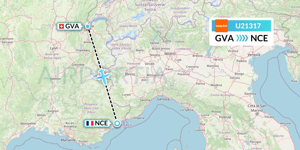 U21317 EasyJet Flight Map: Geneva to Nice