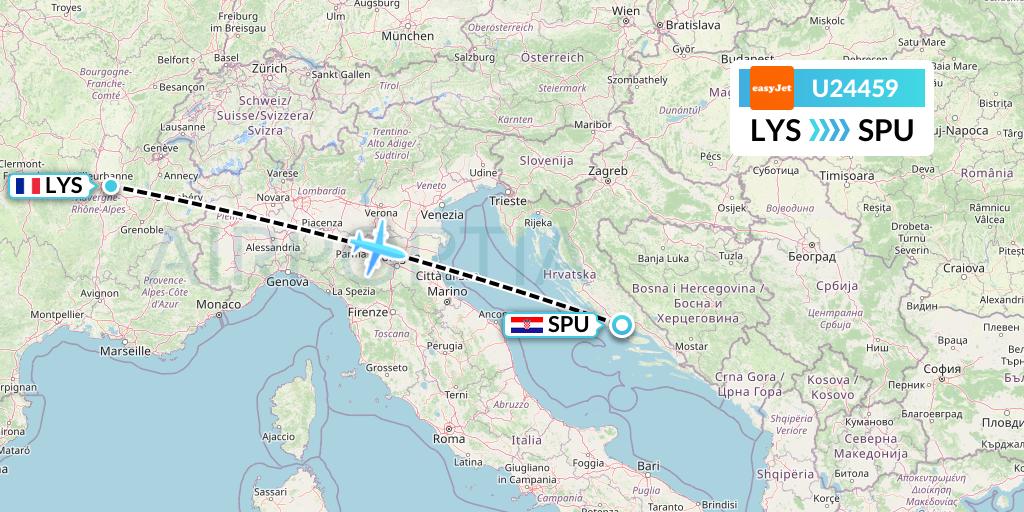 U24459 EasyJet Flight Map: Lyon to Split