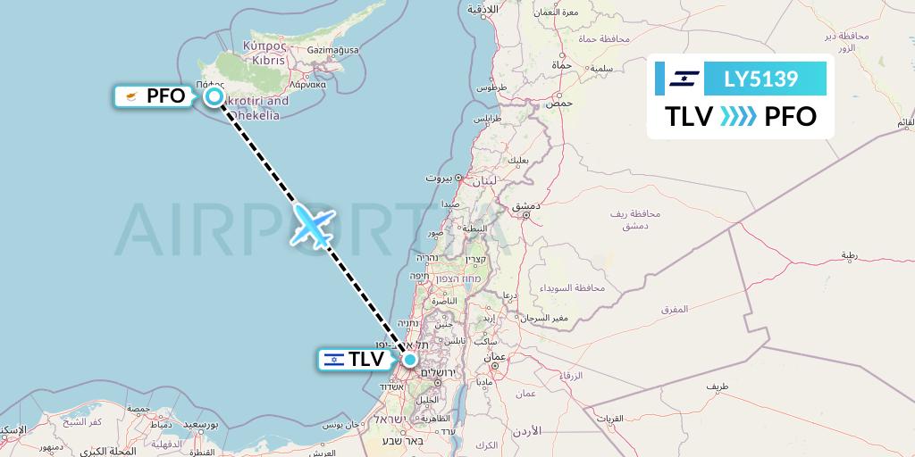 LY5139 El Al Flight Map: Tel Aviv to Pafos