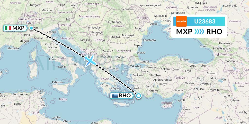 U23683 EasyJet Flight Map: Milan to Rhodes