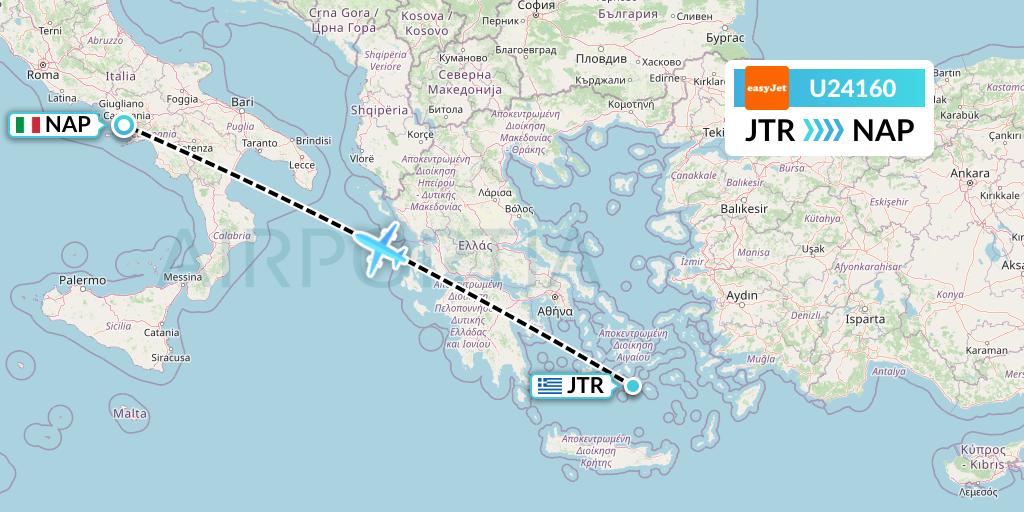 U24160 EasyJet Flight Map: Santorini to Naples