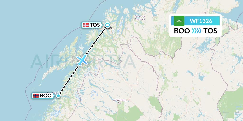 WF1326 Wideroe Flight Map: Bodo to Tromso