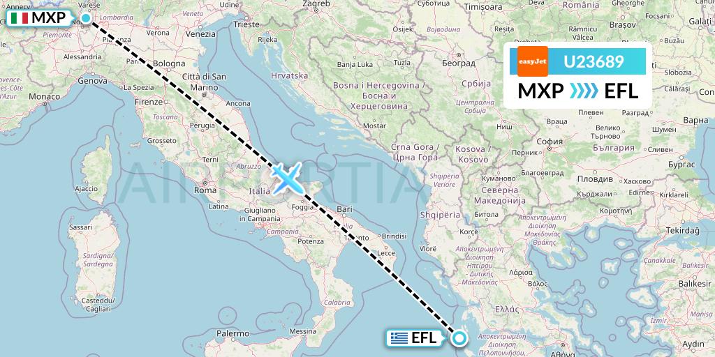 U23689 EasyJet Flight Map: Milan to Kefalonia