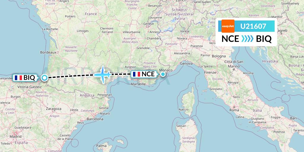U21607 EasyJet Flight Map: Nice to Biarritz