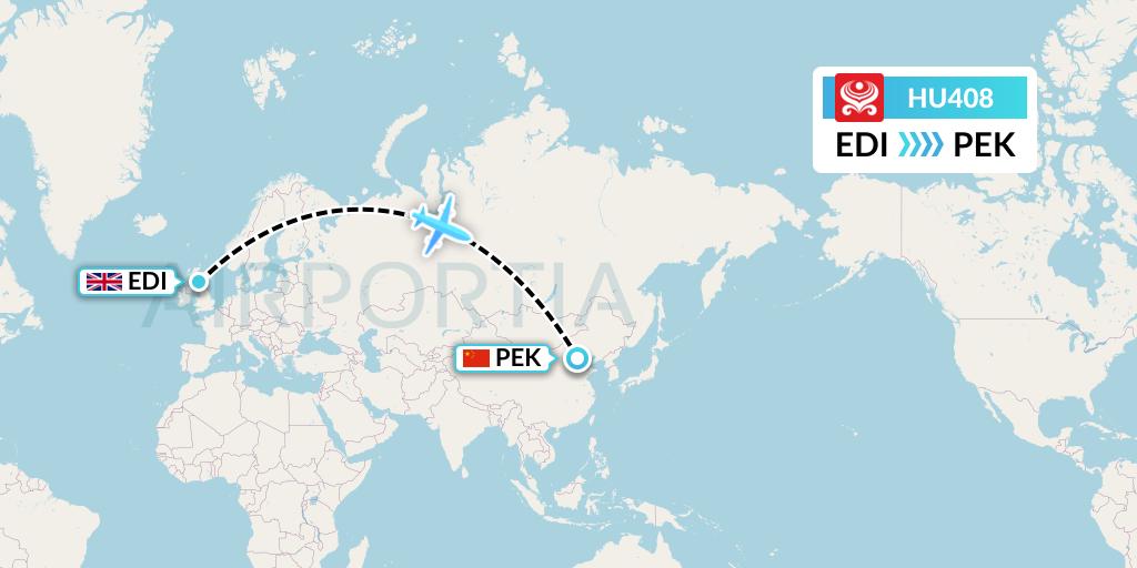 HU408 Hainan Airlines Flight Map: Edinburgh to Beijing