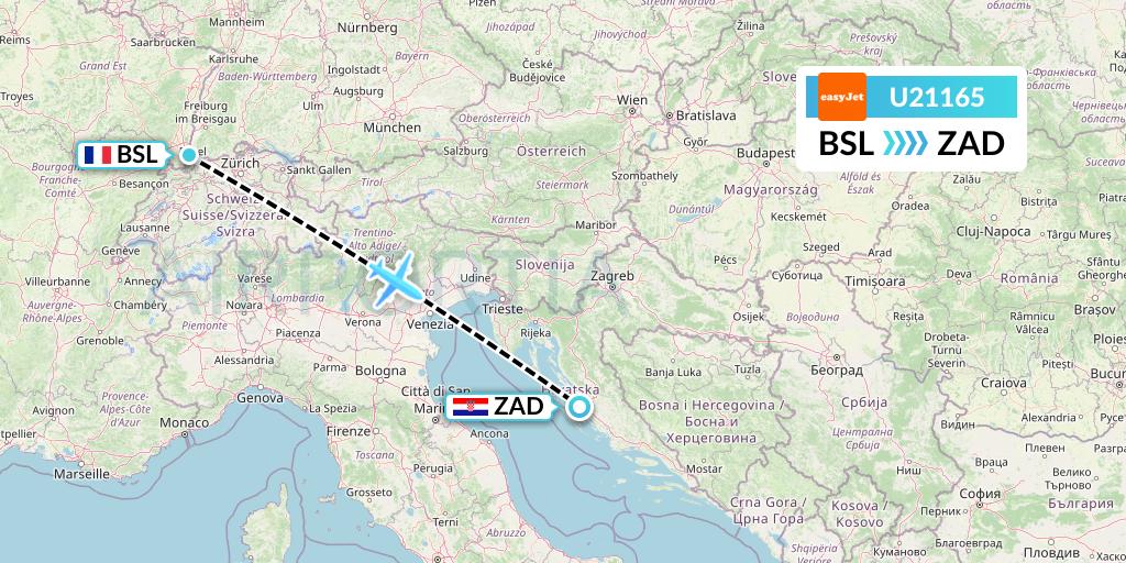 U21165 EasyJet Flight Map: Basel to Zadar