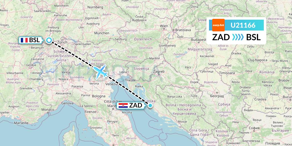 U21166 EasyJet Flight Map: Zadar to Basel