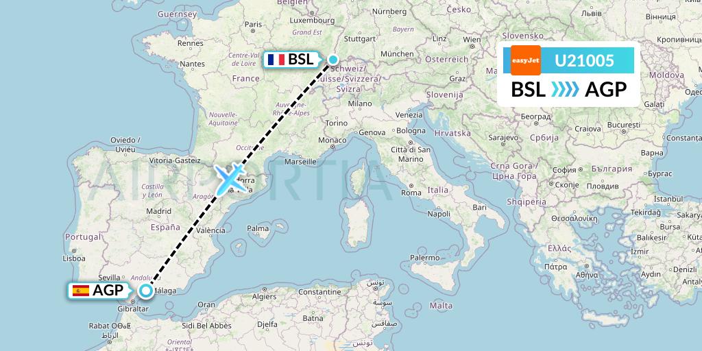 U21005 EasyJet Flight Map: Basel to Malaga