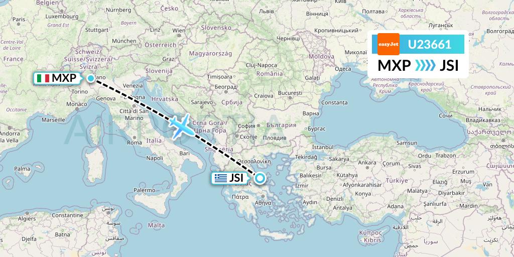 U23661 EasyJet Flight Map: Milan to Skiathos