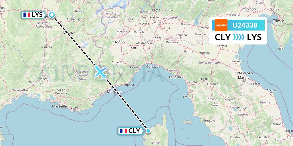 U24338 EasyJet Flight Map: Calvi to Lyon