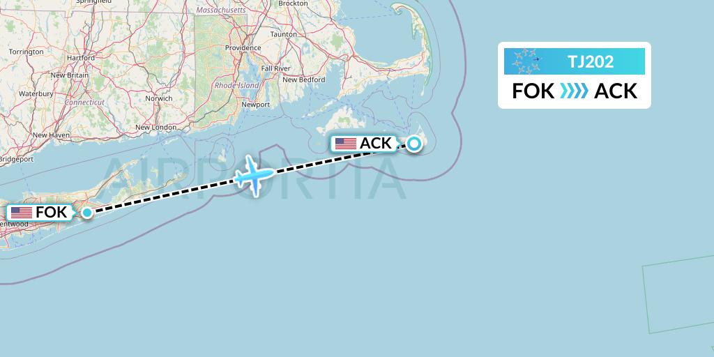 TJ202 Tradewind Aviation Flight Map: Westhampton Beach to Nantucket