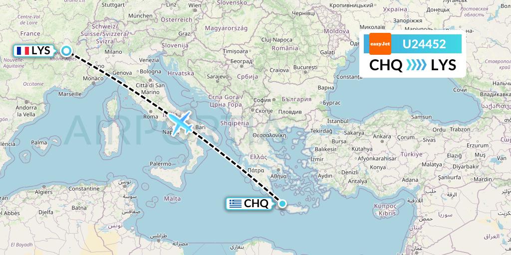 U24452 EasyJet Flight Map: Chania to Lyon
