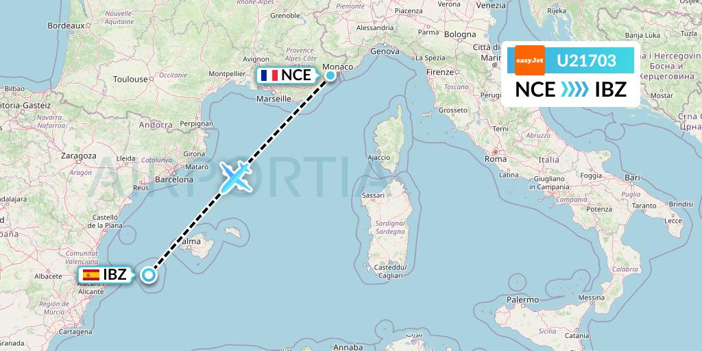 U21703 EasyJet Flight Map: Nice to Ibiza