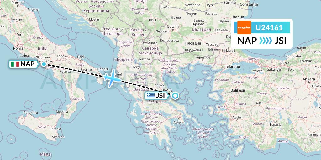 U24161 EasyJet Flight Map: Naples to Skiathos