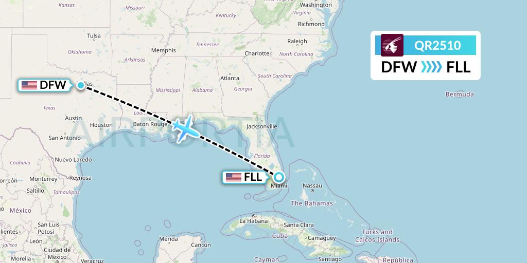 QR2510 Qatar Airways Flight Map: Dallas to Fort Lauderdale