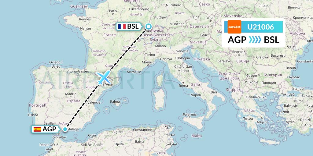 U21006 EasyJet Flight Map: Malaga to Basel