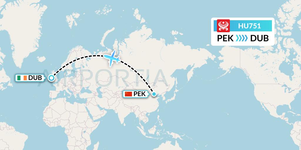 HU751 Hainan Airlines Flight Map: Beijing to Dublin