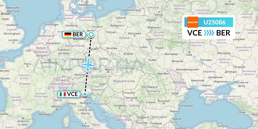 U25086 EasyJet Flight Map: Venice to Berlin