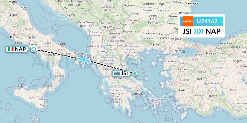 U24162 EasyJet Flight Map: Skiathos to Naples
