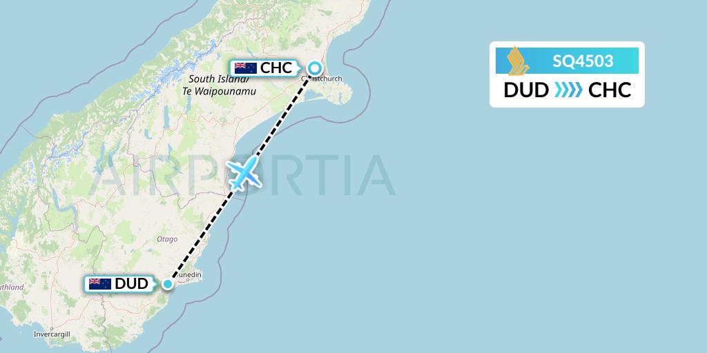 SQ4503 Singapore Airlines Flight Map: Dunedin to Christchurch