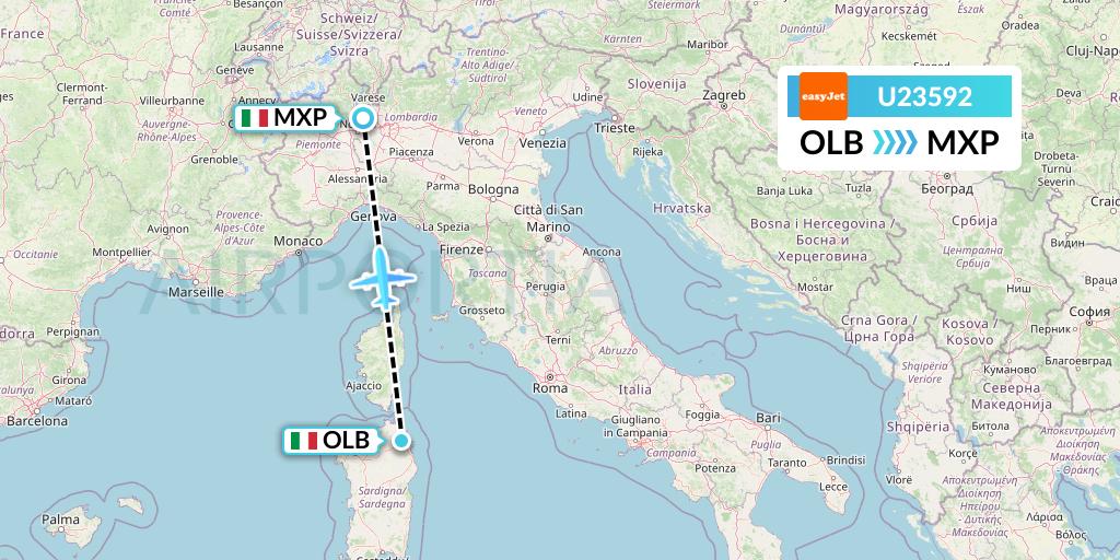 U23592 EasyJet Flight Map: Olbia to Milan