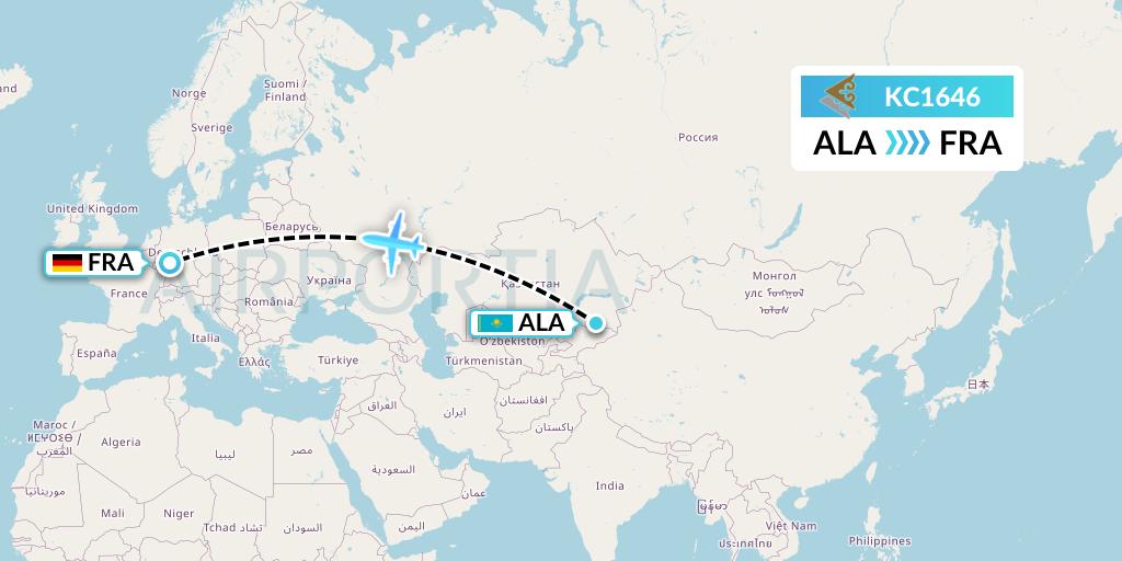 KC1646 Air Astana Flight Map: Almaty to Frankfurt
