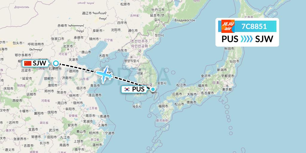 7C8851 Jeju Air Flight Map: Busan to Shijiazhuang