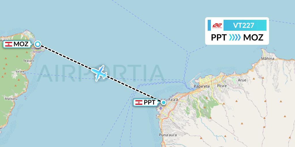 VT227 Air Tahiti Flight Map: Papeete to Moorea