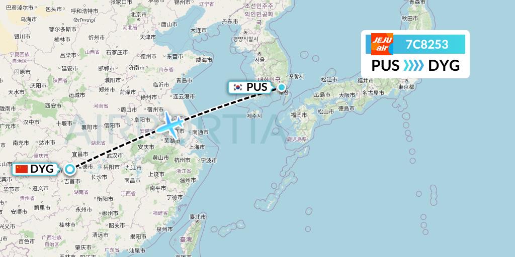 7C8253 Jeju Air Flight Map: Busan to Dayong
