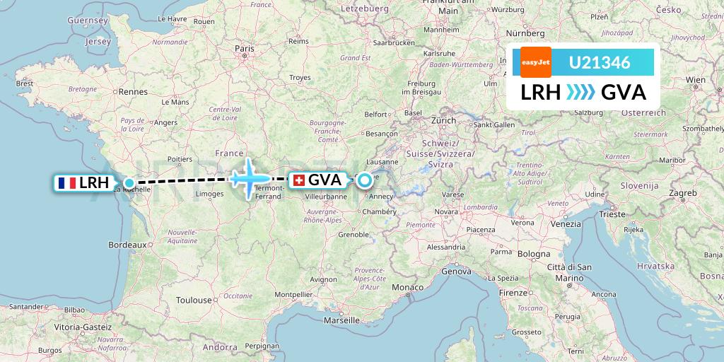 U21346 EasyJet Flight Map: La Rochelle to Geneva