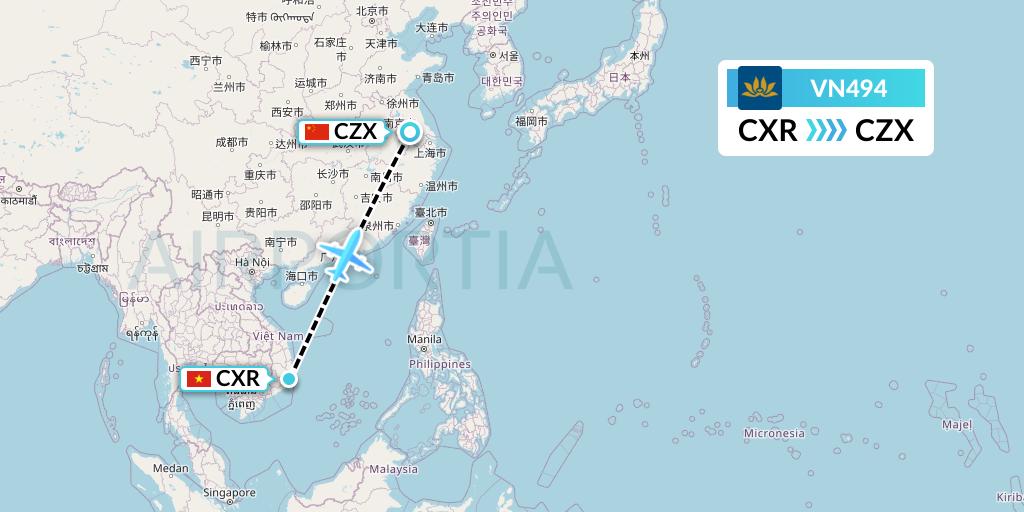 VN494 Vietnam Airlines Flight Map: Nha Trang to Changzhou