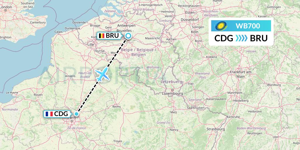 WB700 RwandAir Flight Map: Paris to Brussels