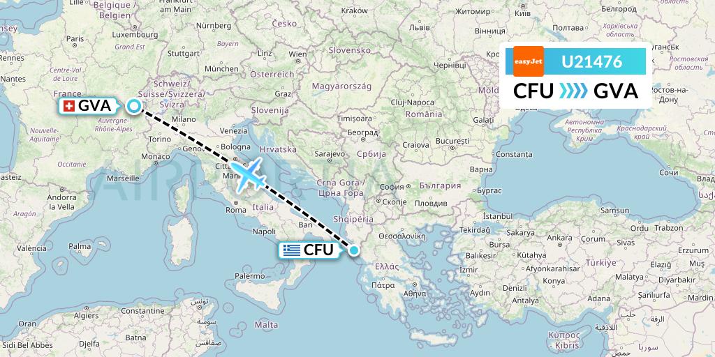 U21476 EasyJet Flight Map: Corfu to Geneva