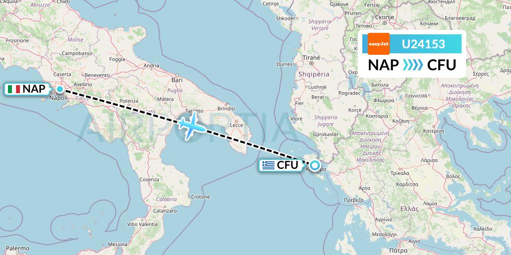 U24153 EasyJet Flight Map: Naples to Corfu