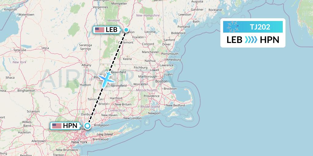 TJ202 Tradewind Aviation Flight Map: Lebanon to White Plains