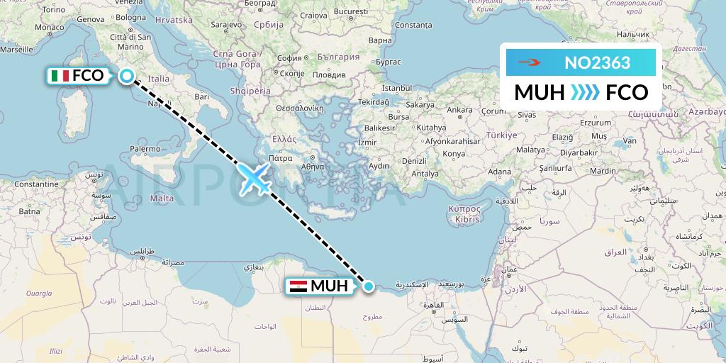 NO2363 Neos Flight Map: Mersa Matruh to Rome