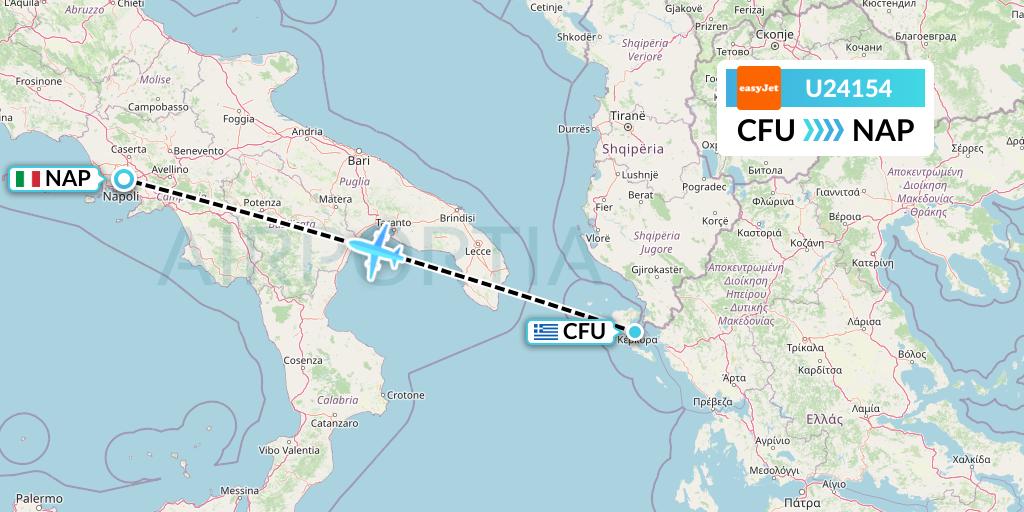 U24154 EasyJet Flight Map: Corfu to Naples