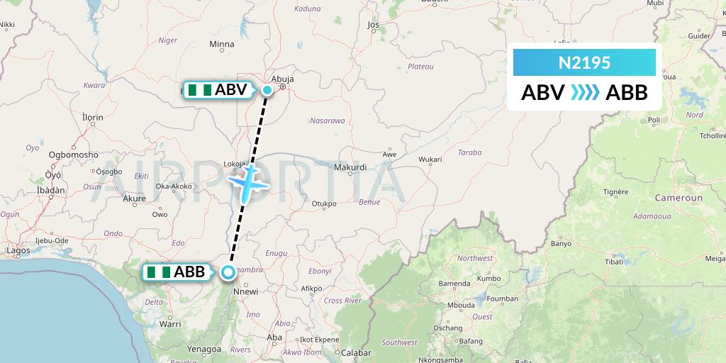 N2195 Aero Contractors Company Of Nigeria Flight Map: Abuja to Asaba
