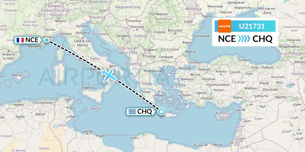 U21731 EasyJet Flight Map: Nice to Chania