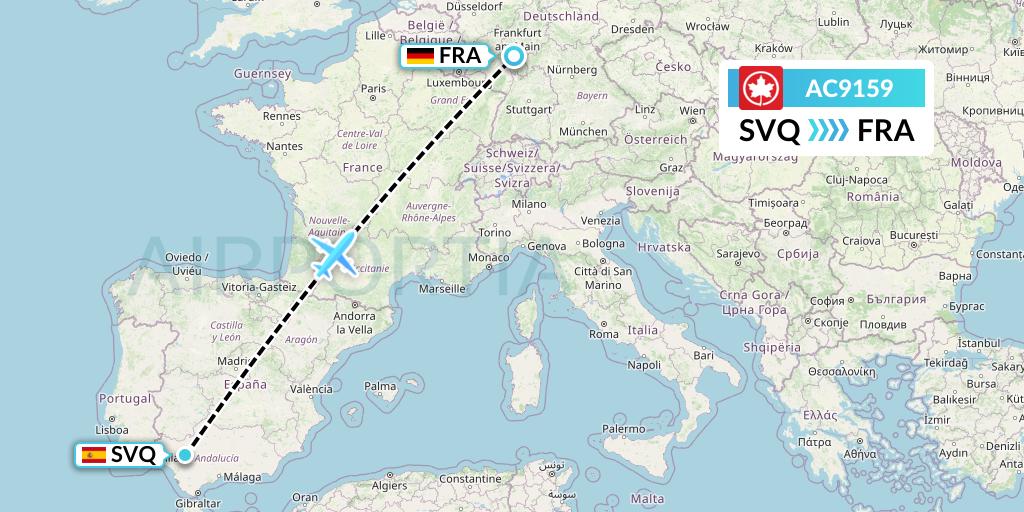 AC9159 Air Canada Flight Map: Seville to Frankfurt