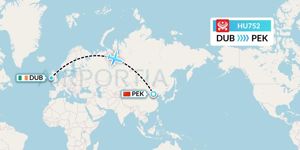 HU752 Hainan Airlines Flight Map: Dublin to Beijing