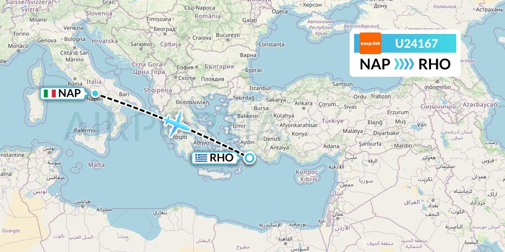U24167 EasyJet Flight Map: Naples to Rhodes
