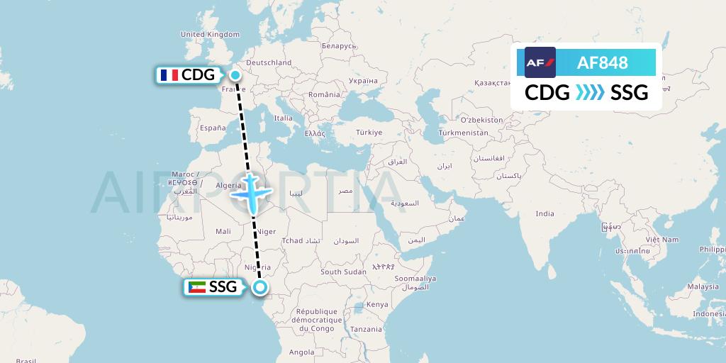 AF848 Air France Flight Map: Paris to Malabo