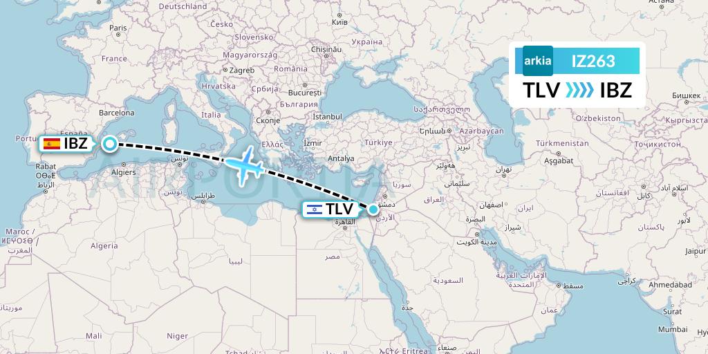 IZ263 Arkia Israeli Airlines Flight Map: Tel Aviv to Ibiza