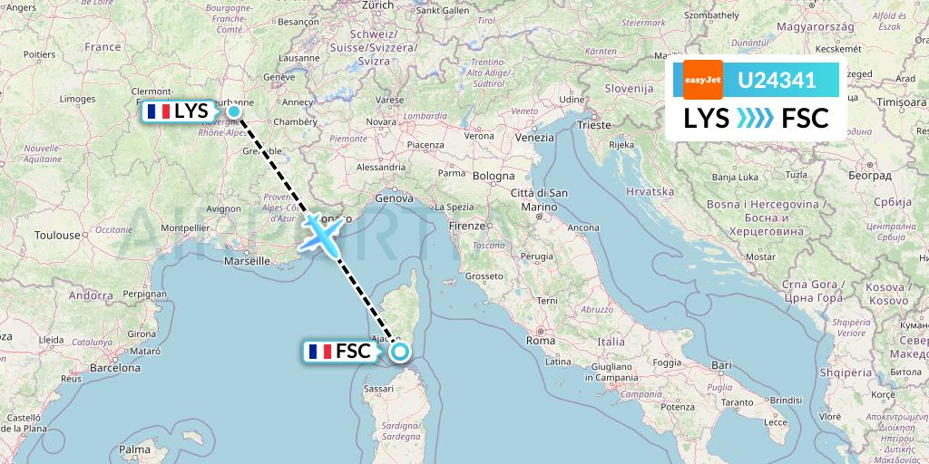U24341 EasyJet Flight Map: Lyon to Figari