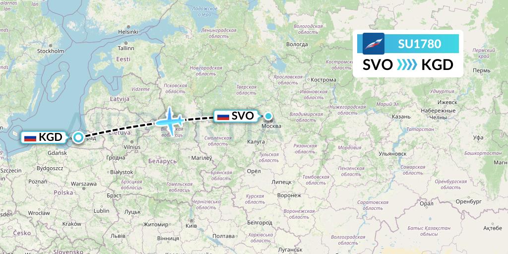 SU1780 Aeroflot Flight Map: Moscow to Kaliningrad