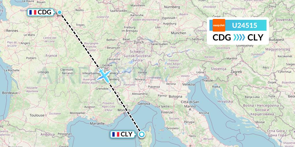 U24515 EasyJet Flight Map: Paris to Calvi