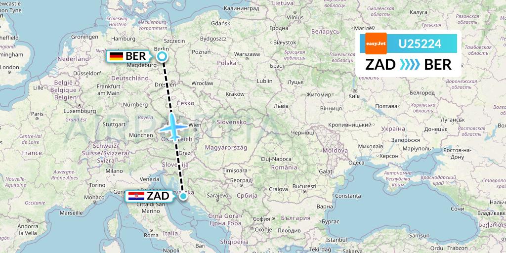 U25224 EasyJet Flight Map: Zadar to Berlin